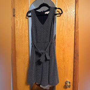 LOFT Black and Gray Tie Front Sheath Dress
